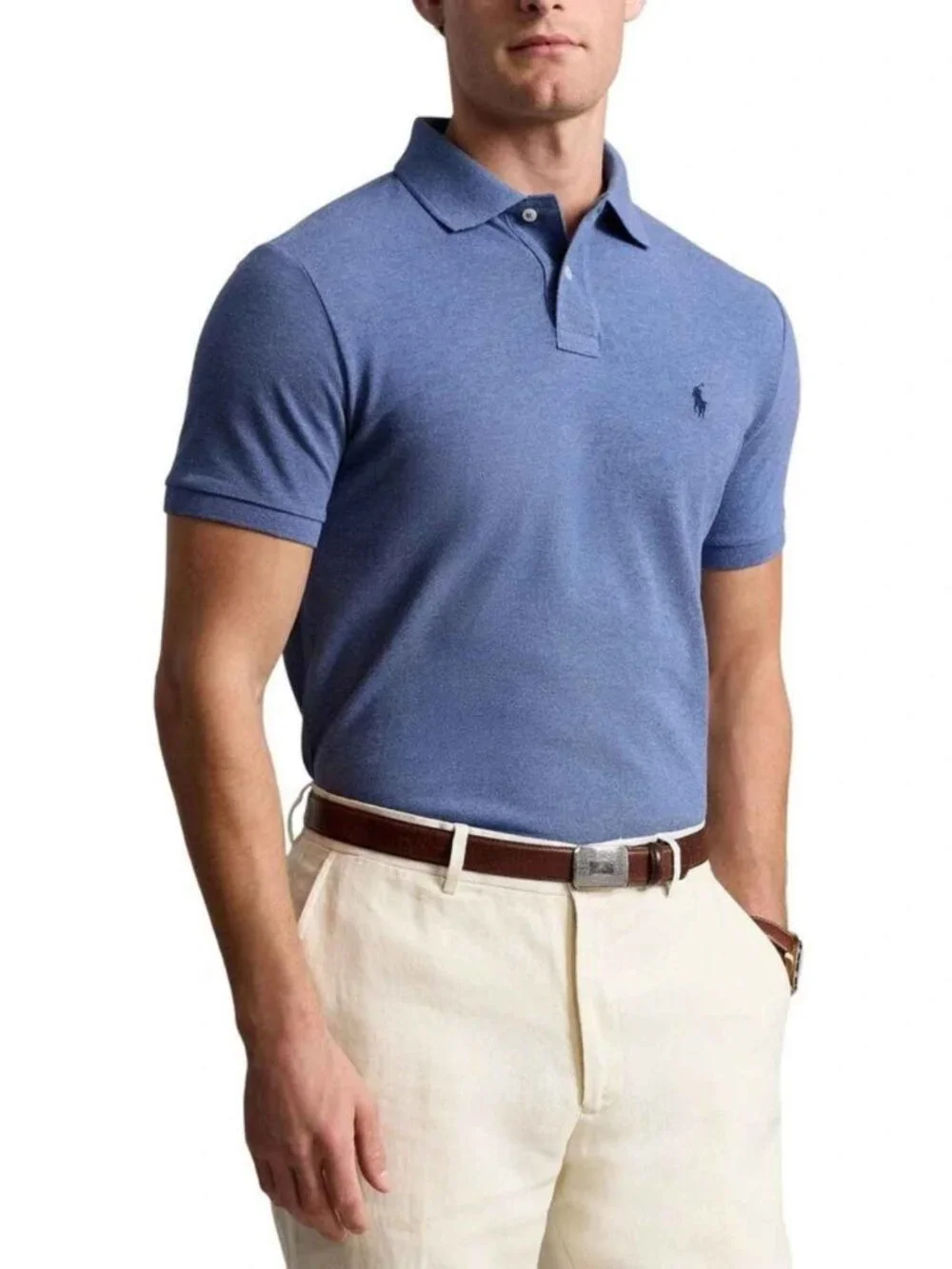 Polo by Ralph Lauren Men's Blue Custom Slim Fit Mesh Polo Medium 39812